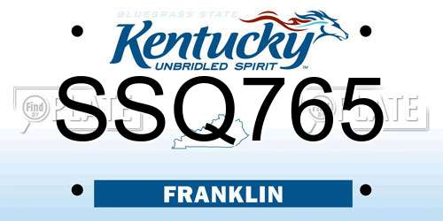 SSQ765 Kentucky License Plate