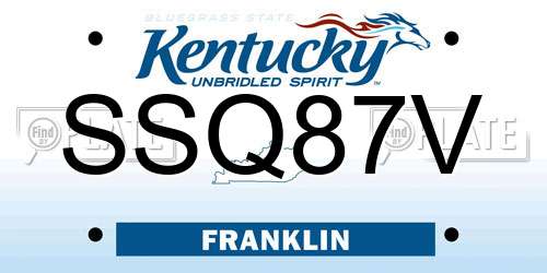 SSQ87V Kentucky License Plate