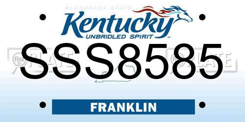 SSS8585 Kentucky License Plate