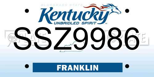SSZ9986 Kentucky License Plate