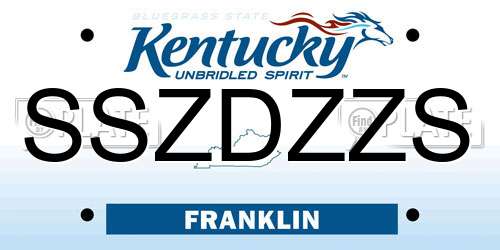 SSZDZZS Kentucky License Plate