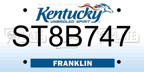ST8B747 Kentucky License Plate