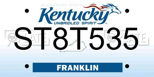 ST8T535 Kentucky License Plate