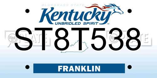ST8T538 Kentucky License Plate