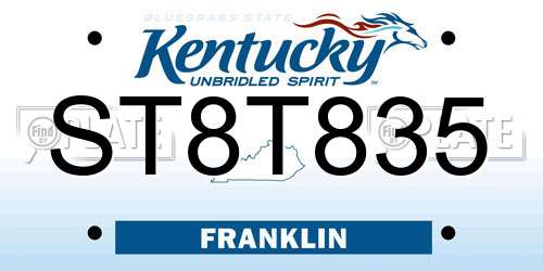 ST8T835 Kentucky License Plate
