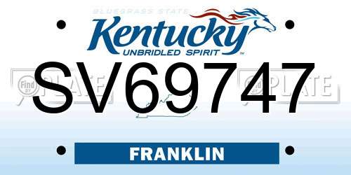 SV69747 Kentucky License Plate