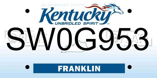 SW0G953 Kentucky License Plate