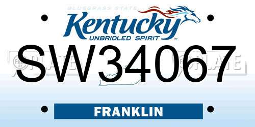 SW34067 Kentucky License Plate