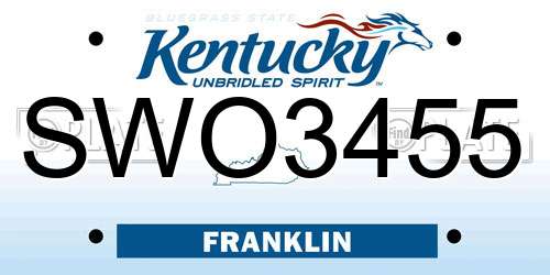 SWO3455 Kentucky License Plate