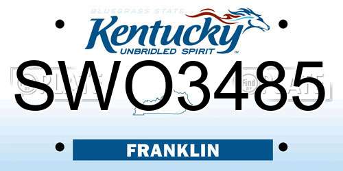 SWO3485 Kentucky License Plate