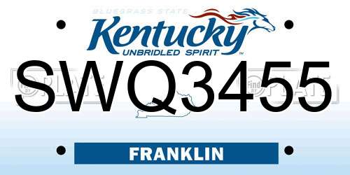 SWQ3455 Kentucky License Plate