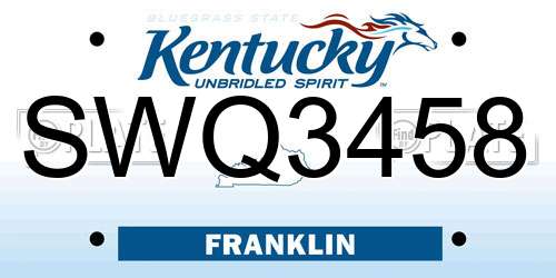 SWQ3458 Kentucky License Plate