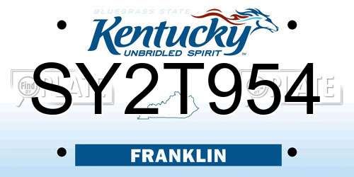 SY2T954 Kentucky License Plate
