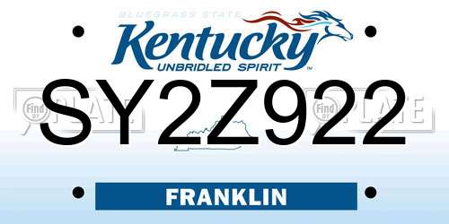 SY2Z922 Kentucky License Plate