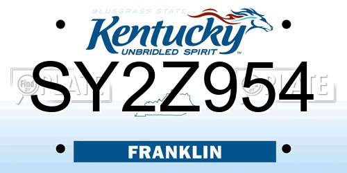 SY2Z954 Kentucky License Plate