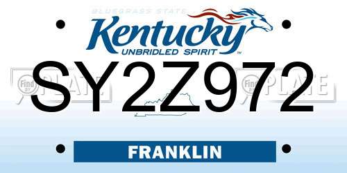 SY2Z972 Kentucky License Plate