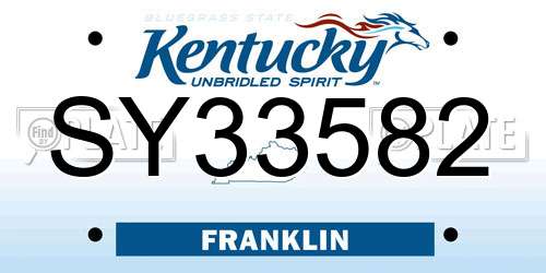SY33582 Kentucky License Plate