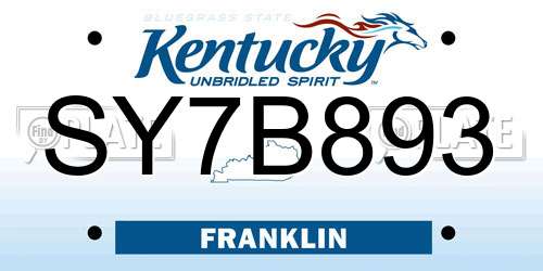 SY7B893 Kentucky License Plate
