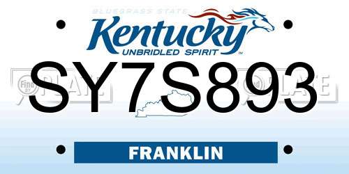 SY7S893 Kentucky License Plate