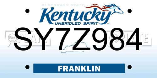 SY7Z984 Kentucky License Plate