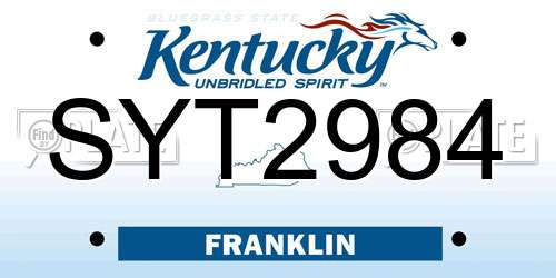 SYT2984 Kentucky License Plate
