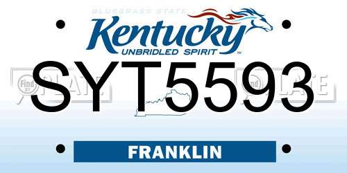 SYT5593 Kentucky License Plate