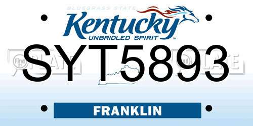 SYT5893 Kentucky License Plate