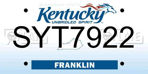 SYT7922 Kentucky License Plate