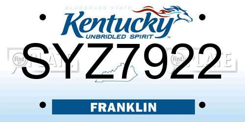 SYZ7922 Kentucky License Plate