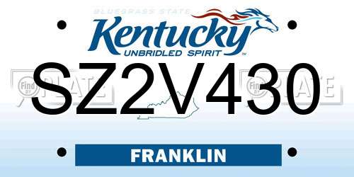 SZ2V430 Kentucky License Plate