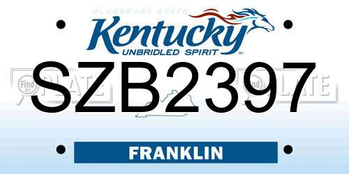 SZB2397 Kentucky License Plate