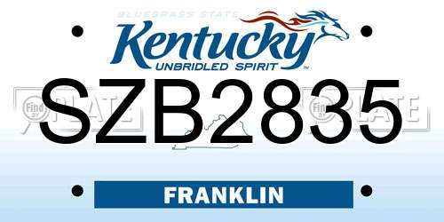 SZB2835 Kentucky License Plate