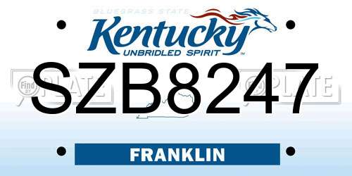 SZB8247 Kentucky License Plate