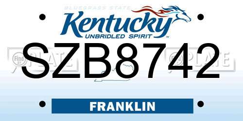 SZB8742 Kentucky License Plate