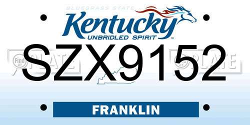 SZX9152 Kentucky License Plate