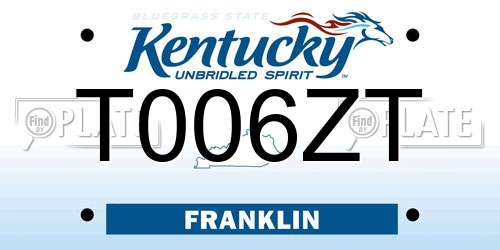 T006ZT Kentucky License Plate