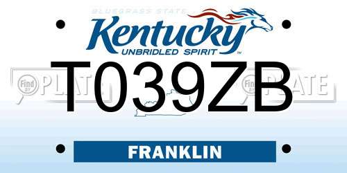 T039ZB Kentucky License Plate
