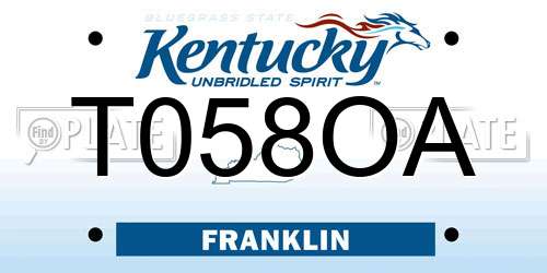 T058OA Kentucky License Plate