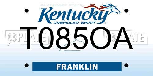 T085OA Kentucky License Plate