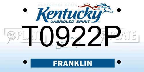 T0922P Kentucky License Plate