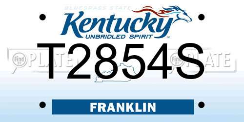 T2854S Kentucky License Plate