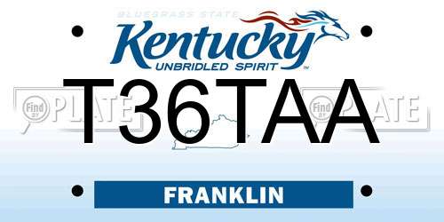 T36TAA Kentucky License Plate