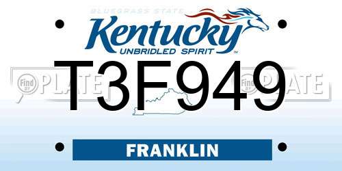 T3F949 Kentucky License Plate