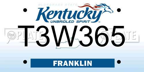 T3W365 Kentucky License Plate
