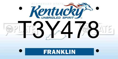 T3Y478 Kentucky License Plate