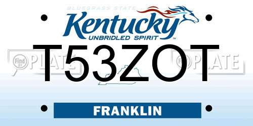 T53ZOT Kentucky License Plate