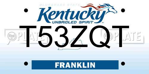 T53ZQT Kentucky License Plate