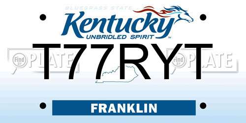 T77RYT Kentucky License Plate