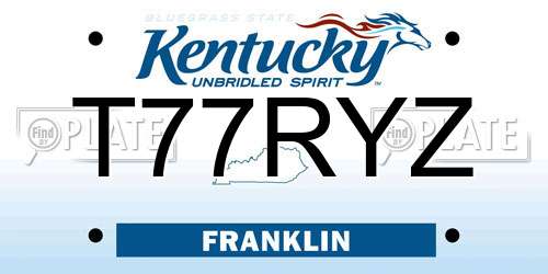 T77RYZ Kentucky License Plate