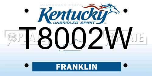 T8002W Kentucky License Plate